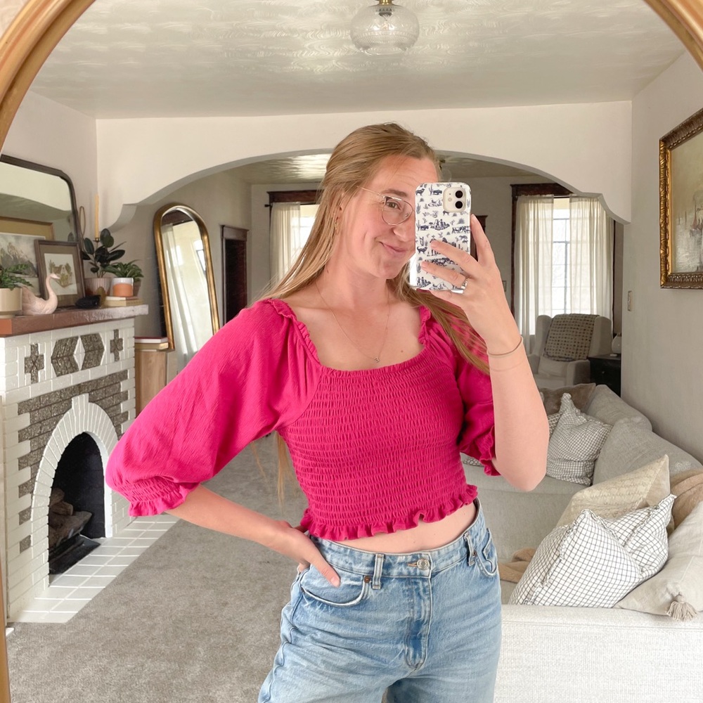 Free People Hot Pink Smocked Top